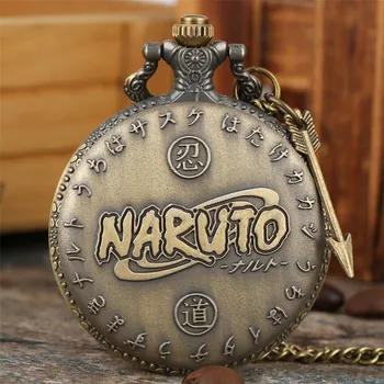 Naruto Japonski Anime Temo Quartz Žepna Ura Vintage Bronasto Obesek Watch Punk Retro Ura Ogrlica Darila Študent Fant Dekleta