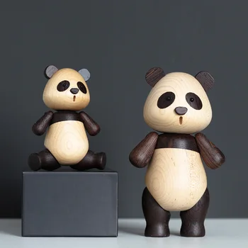 Nordijska Sodobne Lesene Panda Figur Srčkan Živali Lesa Lutke Doma Namizno Dekoracijo Pribor, Igrače, Ročna Dela Ustvarjalne Darila
