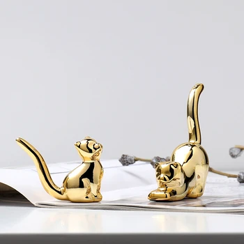Nordijsko Zlato Živalske Figurice Lepe Keramične Mačka, Zajec Porcelana Doma Namizno Dekoracijo Obrti Darilo Kip Nakit Rack Okraski