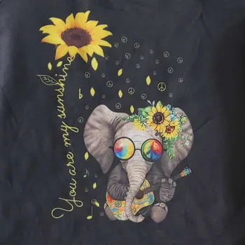 Nov Slog Otroci Nosijo Pomlad Obleko Živali Slon Print Majica Kratek Rokav Sončnično Zvonovi Hlače Dekliška Oblačila