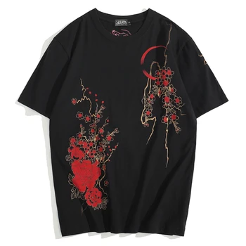 Novi Japonski plima blagovne znamke vezenje Dolgo Fu Shi naslikal Mount Fuji Yokosuka osebnost Kitajski slog kratek sleeved majica s kratkimi rokavi moški