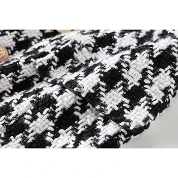 Novi modni oblikovalec krilo ženske Lev Gumbi dvojno zapenjanje tweed volne houndstooth mini krilo štirje letni časi žensko krilo K125