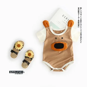 Novo Srčkan Baby Cartoon Živali Panda Goveda, Prašičev Vzorec Kratek Rokav Romper Bodysuit Jumpsuit Obleke Bodysuits 2020 Vroče Moda
