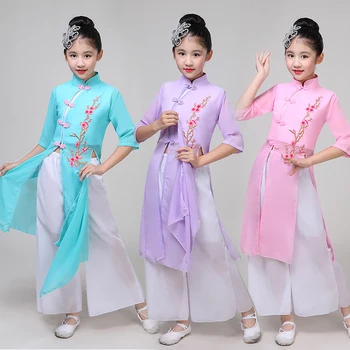 Otrok Klasični ples Kitajski Yangko Plesno Obleko Dekle, Ljubitelj Plesa Kostum Stopnji Otrok, Dežnik Plesno Obleko Nacionalni Ples Obrabe