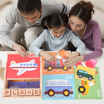 Otrok lesene sestavljanke besede Učenje angleške abecede Baby zgodnje izobraževanje puzzle tridimenzionalne sestavljanke bloki