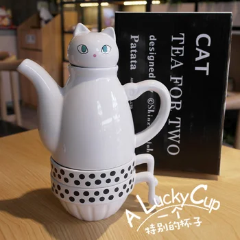 OUSSIRRO Keramični Čajnik Teacup Nastavite Mačka Preprosto Nastavite Čaj iz Nerjavečega Jekla Filter L2083
