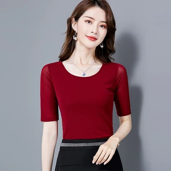 Poletje Pol Rokavi Ženske korejski Priložnostne Blusas Femininas O-Vratu Bluzo Poletne Majice 2021 Ženske Bluze Majica Plus Velikost 3XL