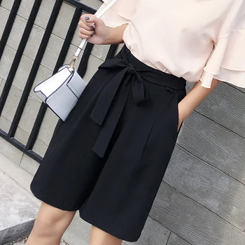 Poletje žensk, široko noge obleko hlače Harajuku veter je bil tanek pet točk hlače visoko pasu svoboden priložnostne črne hlače, ženske WA096