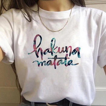 Poletna majica s kratkimi rokavi Ženske HAKUNA MATATA Harajuku Pisma Natisniti Moda Risanke Levji Kralj Tshirt Ženske Vrhovi