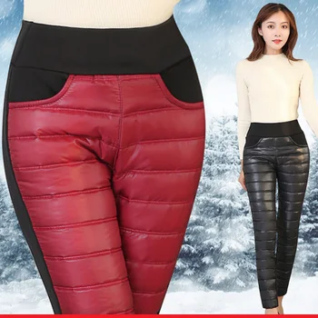 Pozimi dvostranski navzdol bombaž hlače, debelejše ženske nosijo visoke pasu svinčnik hlače windproof tople zimske hlače