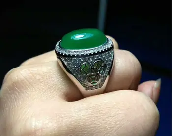 Resnična green jade obroči raztegljivo agate obroč 925 sterling srebrni prstan za moške obroči smaragdni prstan naravni kamen nakit