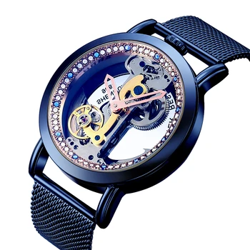 Rose Zlata Okostje Sapphire Kristalno Ženske Krog Samodejno Mehanska Ura Luksuzne Blagovne Znamke Jekla Ženske Ženska Diamond Watch 2020