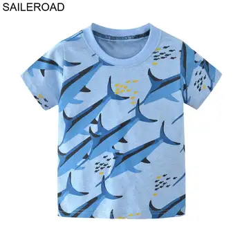SAILEROAD 2-7Years Risanka Živali, morskega Psa Otrok Fantje Vrhovi Tees Majice za Poletje Čistega Bombaža Baby Otroci Fant je Oblačila