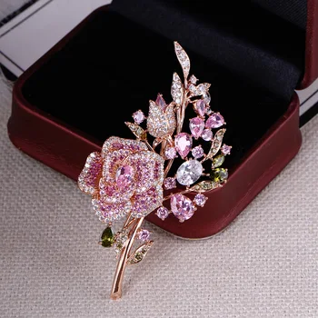 SINZRY ustvarjalne poročni nakit, pribor roza kubičnih cirkon luksuzni rose cvet bo ustrezala broške pin lady šal gumb nakit darilo