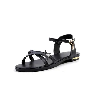 Smirnovi črno bel moda poletje nove čevlje, ženska ravno s sponko sandali ženske pravega usnja čevlji plus velikost 33-46