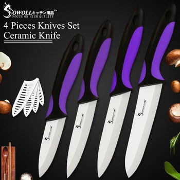 SOWOLL 3, 4, 5, 6 inch Odrezanje Pripomoček za Rezanje Kuhar Keramični Nož Black Rezilo Kuhinjski Noži 4-Delni Set Pet Barv Za Odločitve