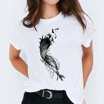T-majice Vrh za Ženske Akvarel Perja Ptic Risanka 90. letih Priložnostne Tiskanja Lady Ženska Graphic Majica s kratkimi Rokavi Ženske Ženski Tee T-Shirt