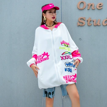 Tajska plima blagovne znamke risanka starosti-zmanjšanje tiskanje dolgo sleeved jakna ženske izgubijo barvo ujemanje hooded jopico suknjič jeseni