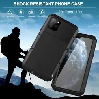 Težka Zaščitna torbica Za iPhone 11 11Pro s steklenimi film Primeru Shockproof Kovinski Oklep Kritje za iPhone 11 Pro Max