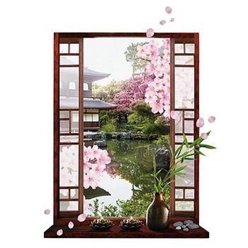 Trgovina na drobno 3D Okno Sakura Breskov Cvet Cvet Art Stenske Nalepke Odstranljive Nalepke Zidana