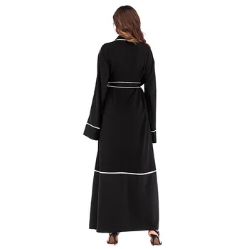 TVVOVVIN Panelled Bližnjem Vzhodu Proge Jopico Muslimanskih Haljo Nastavljiv Pas Plus Velikost Trdnih Obleko Dolg Plašč Ženske K8WR