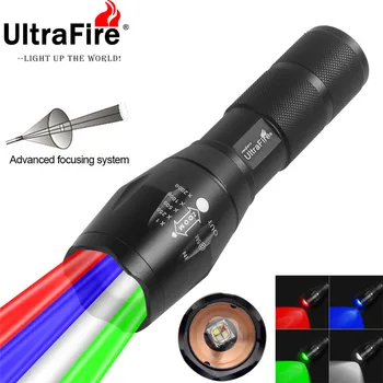 UltraFire Zoomable LED Multicolor Svetilka Večnamensko Taktično Svetilko 4 Barve v 1 Lov, Ribolov Žarnico, flash