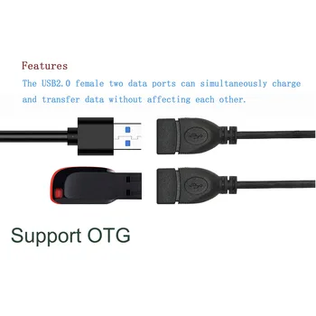USB 2.0 A Moški za 2x USB 2.0-A Ženski Polnjenje Prenos Podatkov 2 v 1 Splitter Podaljšek Kabel Kabel