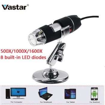 Vastar Mega slikovnih Pik 500X 1000X 1600X 8 LED Digitalni USB Mikroskop Microscopio Lupo Elektronski Stereo USB-Endoskop Fotoaparat