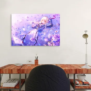 Vijolična evergarden anime Plakat Uokvirjena Platno Wall Art Okras odtisov Študentski sobi Doma spalnica Lesen Okvir Slikarstvo dekor