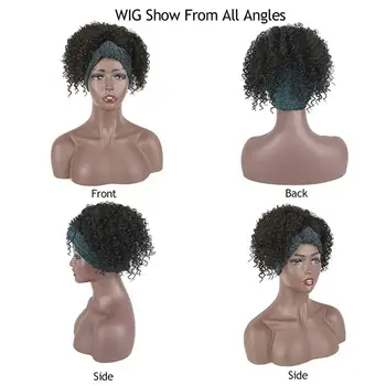 Vrvico Afro Puff Čop z Headwrap Sintetičnih 2 v 1 Kratka Afro Kinky Kodraste Čop z Turban Kodraste Val Čop