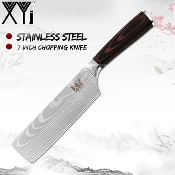 XYj Japonski Kuhinjski Nož iz Nerjavečega Jekla Kabelski Nož Non-stick Nakiri Damask Žile Vzorec Mesa Cleaver Kuhanje Orodja