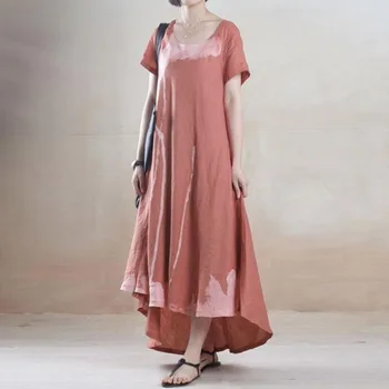ZANZEA Elegantno Natisnjeni Midi Obleko 2021 Žensk Cvetlični Sundress Poletje Priložnostne Kratek Rokav Visoka Nizka Vestidos Ženski Plašč Femme