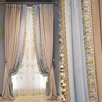 Zavese po meri bliskavice vijolično sodobnih luksuznih Evropske debel mah vezenje preje krpo blackout zavese til plošča C074