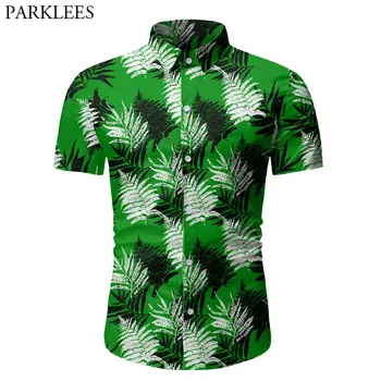 Zelena Hawaiian Beach Majica za Moške 2020 Modne Liste, Tiskanje Mens Tropskih Aloha Srajce Moški Počitnice Stranka Obleko Srajca Homme