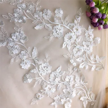 Šivanje Čipke Tkanine 1 Par 51*19 cm Slonokoščena Bela Vezenina Cvet Veliko Čipke Aplicirano Za Poročne obleke, Poročne Obleke