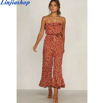 Špagete trakovi leopard ženske jumpsuits bohemian ženski flare jumpsuit romper plaži, počitnice, poletje ženski kombinezon 2020