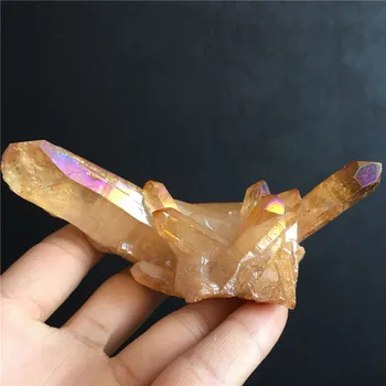 Žlahtni rumeni plamen aura titana quartz crystal grozdov mavrica vzorcu reiki zdravljenje