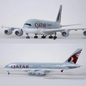 1/160 Obsega skupaj za 50,5 CM Letalo Airbus A380 KATAR Letalske Model W Svetlobe in Kolo Diecast Plastične Smole Letalo Za Zbiranje