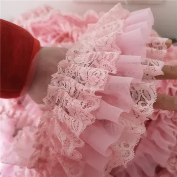 10 cm širok DIY obleko 3 plasti roza šifon ruffle čipke krilo manšete, rokavi čipke dodatki tkanine dodatki