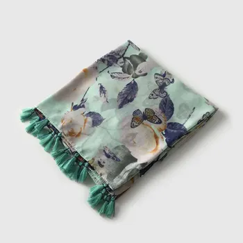 2016 nov modni cvetlični cvet tiskanja bombaž šal z tassel lady dolgi svileni šal visoko gostoto pomlad šal zaviti lencos de seda