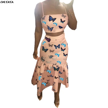 2019 nove ženske metulja print seksi tank obreži zgoraj morska deklica sredi tele krila, obleke, dvodelni trenirko plažo, obleke splošno G5093