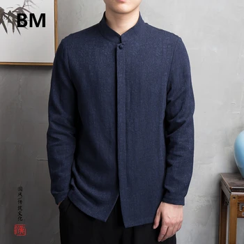 2020 Kitajski Slog Bombaž Perilo Majice Z Dolgimi Rokavi Moški Oblačila Retro Tang Bo Ustrezala Stand Up Ovratnik Top Plus Velikost Oblačila Moški