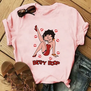 2020 Poletje Priložnostne Modi Cartoon Princeso Rokavi Ženske Betty Boop Tiskanje Vrhovi 90. letih Harajuku Femme Mujer Camisetas Ropa De Mujer