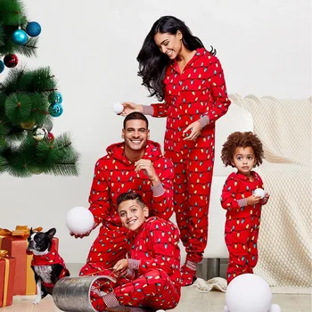 2021 Novo Leto Družine Božič Pižamo Nastavite Hooded Zadrgo Majica S Kapuco Risanka Družino Ujemanja Obleke Sleepwear Kombinezon