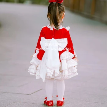 2PCS Jeseni, Pozimi Lolita španske Rdeče Čipke Žamet Palace Letnik Princesa LongSleeve Obleko Žogo Obleke Obleko Za Stranko Božič