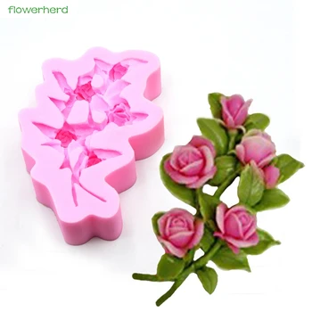 3D Rose Šopek Dišeče Milo Plesni Torta Dekoraterstvo Orodja Silikonski Kalup za Poroko Fondat Torto Plesni Rose z Listi Tekoče Plesni