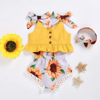 3PCS 2020 Poletje Malčka Otroci Baby Dekleta Ruffle Crop Tops Sončnično Hlače Glavo, Obleko Set