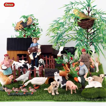 45pcs Živali na Kmetiji Igrača Nastavite z Škatla za Shranjevanje Krava Jagnje, Kokoši, Race Perutnine Model Igrača Slika Figurice Živali Igrače za Otroke