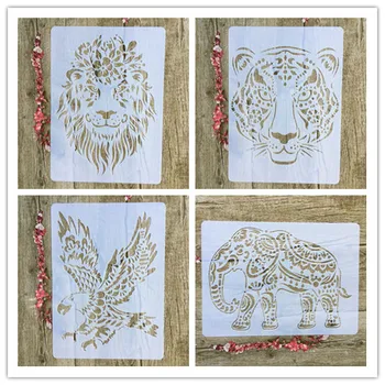 4pcs / set A4 Tiger, lev, orel slon Matrice Slikarstvo Kolorit Reliefi Album Album Dekorativni Predlogo za stene
