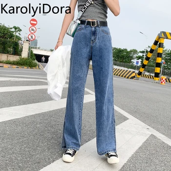 4XL velikost ženske jeans 2020 poletje nova split široko-leg kavbojke straight svoboden, svoboden tanko visoko pasu draping hlače